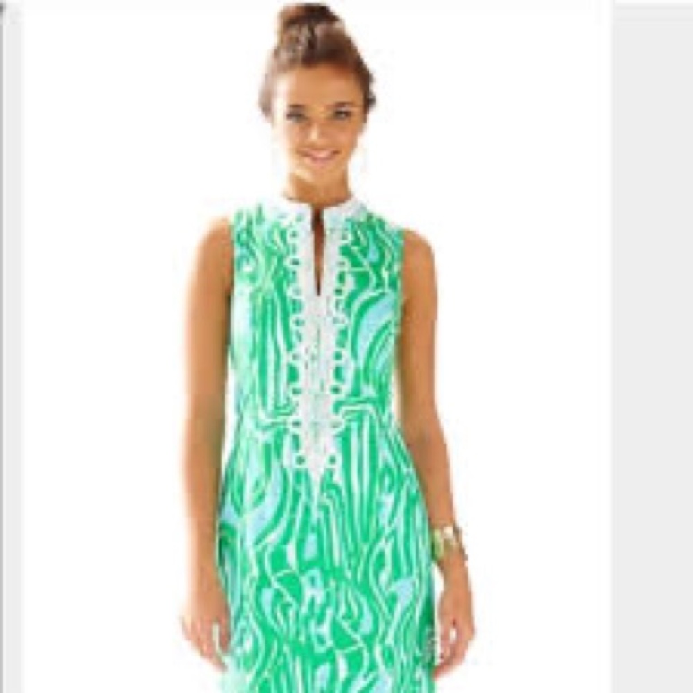 Lilly Pulitzer Alexa stretch shift dress in green & blue Finders Keepers pattern